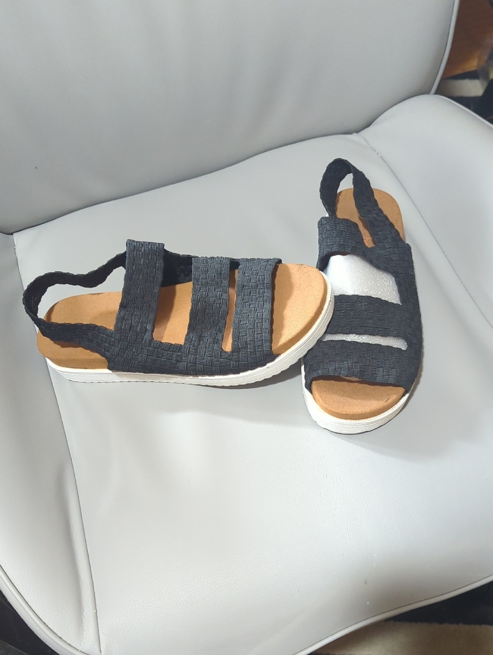 bernie mev. Black Woven Slingback Platform Sandals